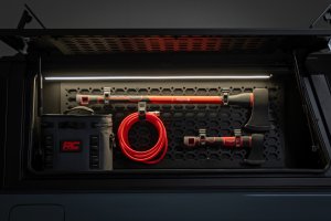 Jeep Gladiator Bed Cap MOLLE Panel Storage Bin - Driver Side - Rough Country - Integrated LED Lighting, Powder-Coated - '20-'25